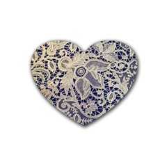 Point De Rose Rubber Coaster (heart)  by Pakrebo