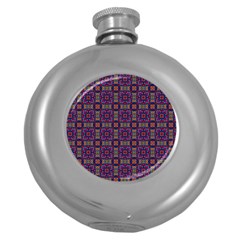 Tile Pattern Background Image Purple Round Hip Flask (5 Oz) by Pakrebo