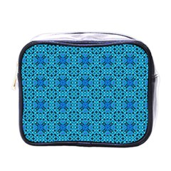 Background Image Tile Pattern Blue Mini Toiletries Bag (one Side) by Pakrebo