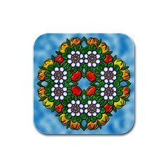 Mandala Background Colorful Pattern Rubber Square Coaster (4 Pack)  by Pakrebo