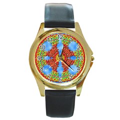 Pictures Digital Art Abstract Round Gold Metal Watch