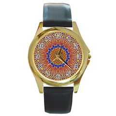 Tile Background Image Ornament Round Gold Metal Watch