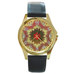 Tile Background Image Color Pattern Round Gold Metal Watch