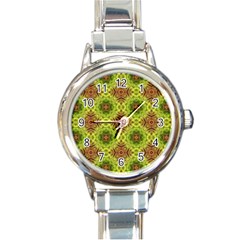 Tile Background Image Pattern Green Round Italian Charm Watch by Pakrebo