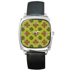 Tile Background Image Pattern Green Square Metal Watch by Pakrebo