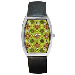 Tile Background Image Pattern Green Barrel Style Metal Watch by Pakrebo