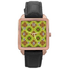 Tile Background Image Pattern Green Rose Gold Leather Watch  by Pakrebo