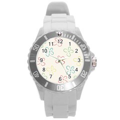 Flower Background Nature Floral Round Plastic Sport Watch (l) by Mariart