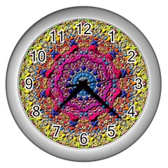 Background Fractals Surreal Design 3d Wall Clock (Silver)