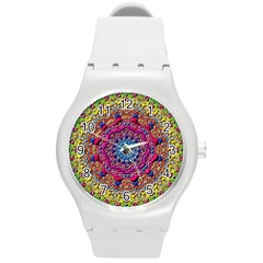 Background Fractals Surreal Design 3d Round Plastic Sport Watch (M)