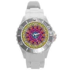 Background Fractals Surreal Design 3d Round Plastic Sport Watch (L)