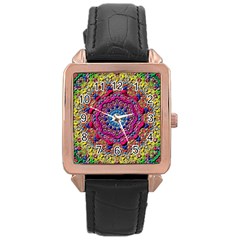 Background Fractals Surreal Design 3d Rose Gold Leather Watch 