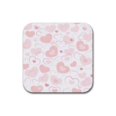 Pastel Pink Hearts Rubber Coaster (square)  by retrotoomoderndesigns