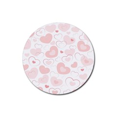 Pastel Pink Hearts Rubber Round Coaster (4 Pack)  by retrotoomoderndesigns