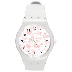 Pastel Pink Hearts Round Plastic Sport Watch (m) by retrotoomoderndesigns