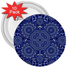 Farbenpracht Kaleidoscope Blue 3  Buttons (10 Pack)  by Pakrebo