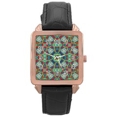 Farbenpracht Kaleidoscope Art Rose Gold Leather Watch  by Pakrebo