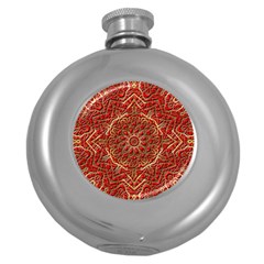 Tile Background Image Pattern 3d Red Round Hip Flask (5 Oz) by Pakrebo