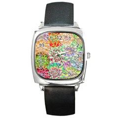 Dahlia Flower Colorful Art Collage Square Metal Watch by Pakrebo