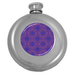 Tile Background Image Pattern Purple Blue Round Hip Flask (5 Oz) by Pakrebo