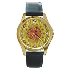 Background Fractals Surreal Design Round Gold Metal Watch