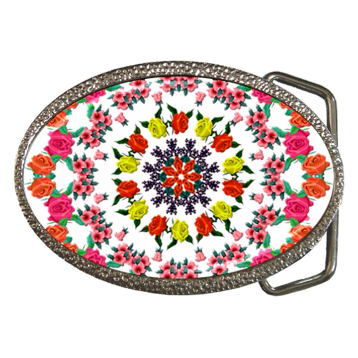 Tile Background Image Color Pattern Flowers Belt Buckles