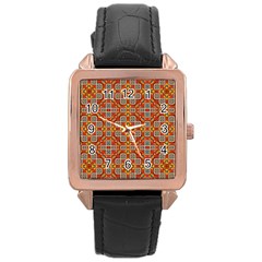 Tile Background Image Pattern Rose Gold Leather Watch  by Pakrebo