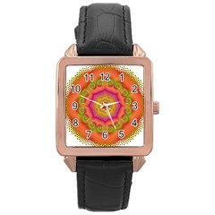 Pattern Colorful Abstract Rose Gold Leather Watch 