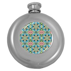 Tile Background Pattern Pattern Round Hip Flask (5 Oz) by Pakrebo