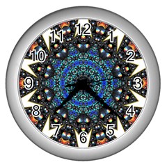 Fractal Tile Kaleidoscope Design Wall Clock (silver) by Pakrebo