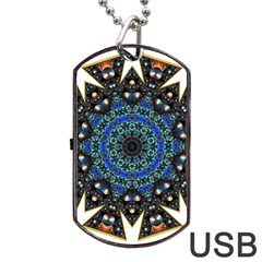 Fractal Tile Kaleidoscope Design Dog Tag Usb Flash (two Sides) by Pakrebo