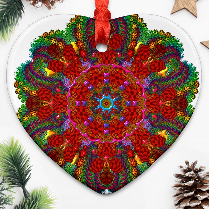 Mandala Fractal Graphic Design Heart Ornament (Two Sides)