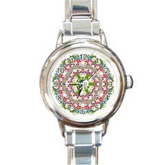 Floral Wreath Tile Background Image Round Italian Charm Watch