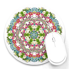 Floral Wreath Tile Background Image Round Mousepads