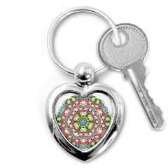 Floral Wreath Tile Background Image Key Chains (Heart) 