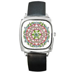 Floral Wreath Tile Background Image Square Metal Watch by Pakrebo