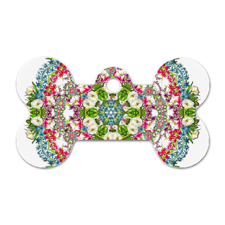 Floral Wreath Tile Background Image Dog Tag Bone (Two Sides)