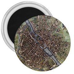 Paris Map City Old 3  Magnets