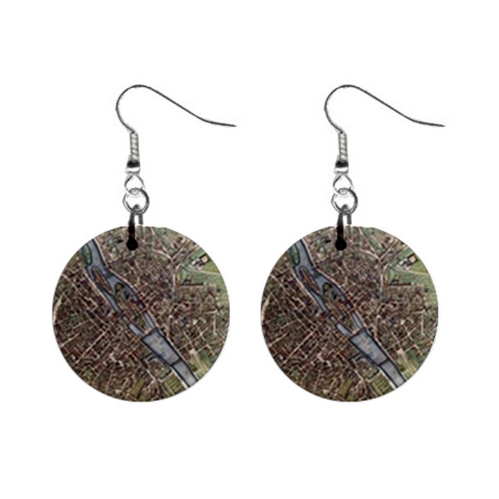 Paris Map City Old Mini Button Earrings