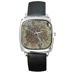 Paris Map City Old Square Metal Watch