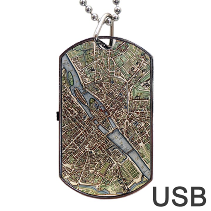 Paris Map City Old Dog Tag USB Flash (One Side)