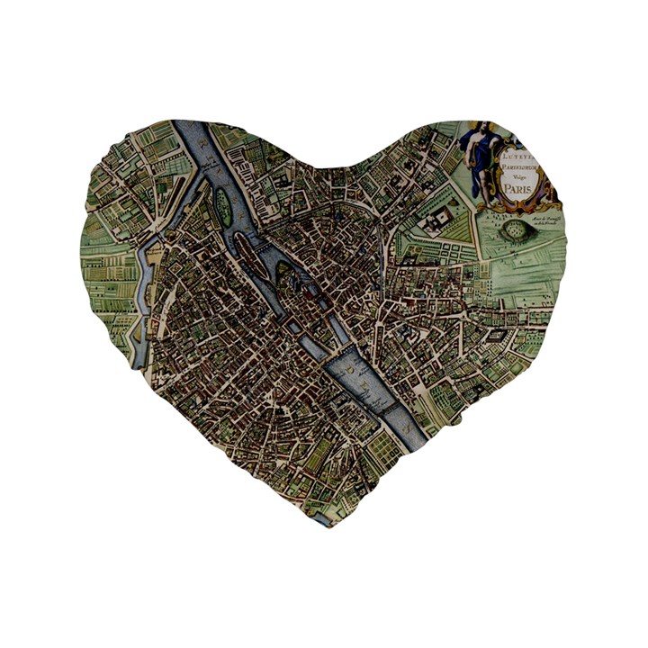 Paris Map City Old Standard 16  Premium Flano Heart Shape Cushions