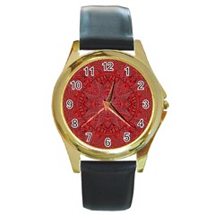 Tile Background Image Graphic 35 Red Round Gold Metal Watch by Pakrebo