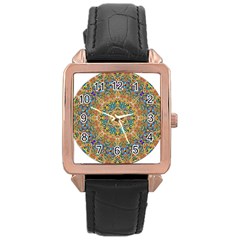 Colorful Pattern Color Rose Gold Leather Watch 