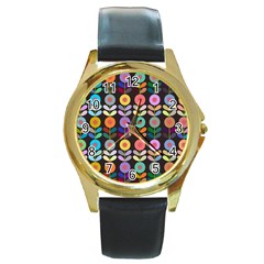 Zappwaits Flowers Round Gold Metal Watch by zappwaits