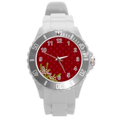 Vivid Burgundy & Heather Round Plastic Sport Watch (l) by WensdaiAmbrose