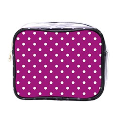 Fuschia Polka Dot Mini Toiletries Bag (one Side) by retrotoomoderndesigns