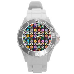 Zappwaits Flowers Round Plastic Sport Watch (l) by zappwaits