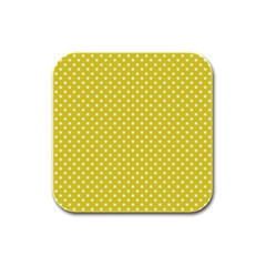 Yellow Polka Dot Rubber Square Coaster (4 Pack)  by retrotoomoderndesigns