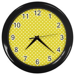 Yellow Polka Dot Wall Clock (black) by retrotoomoderndesigns